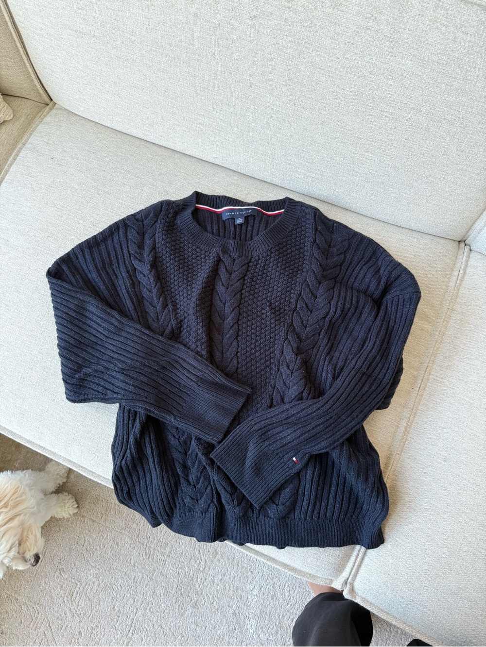 Tommy Hilfiger Black Cable-Knit Crewneck Sweater